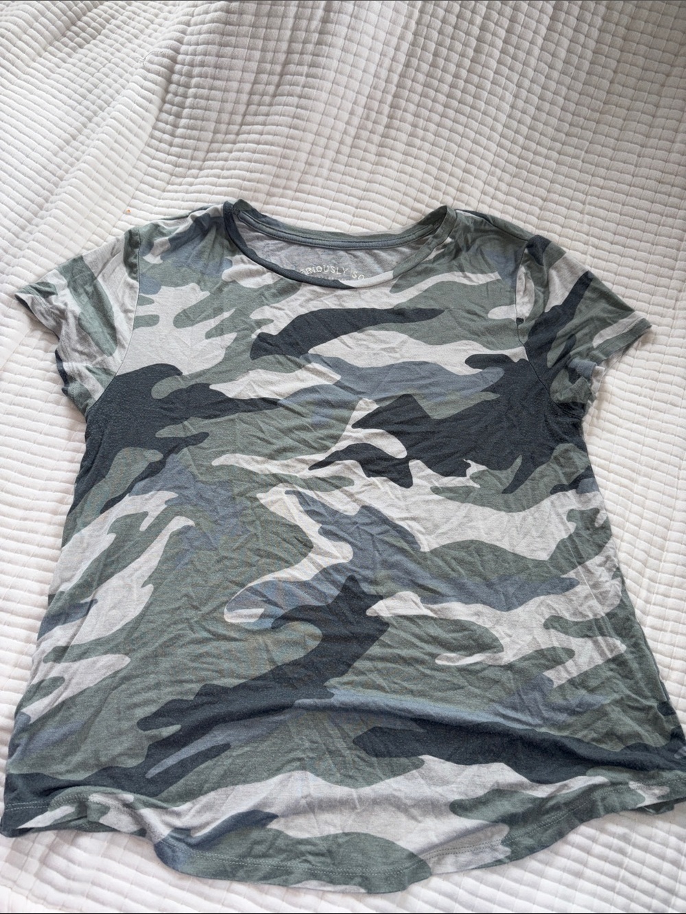 Aeropostale Women's Short Sleeve Camo Crew Neck Tee - Green & Gray